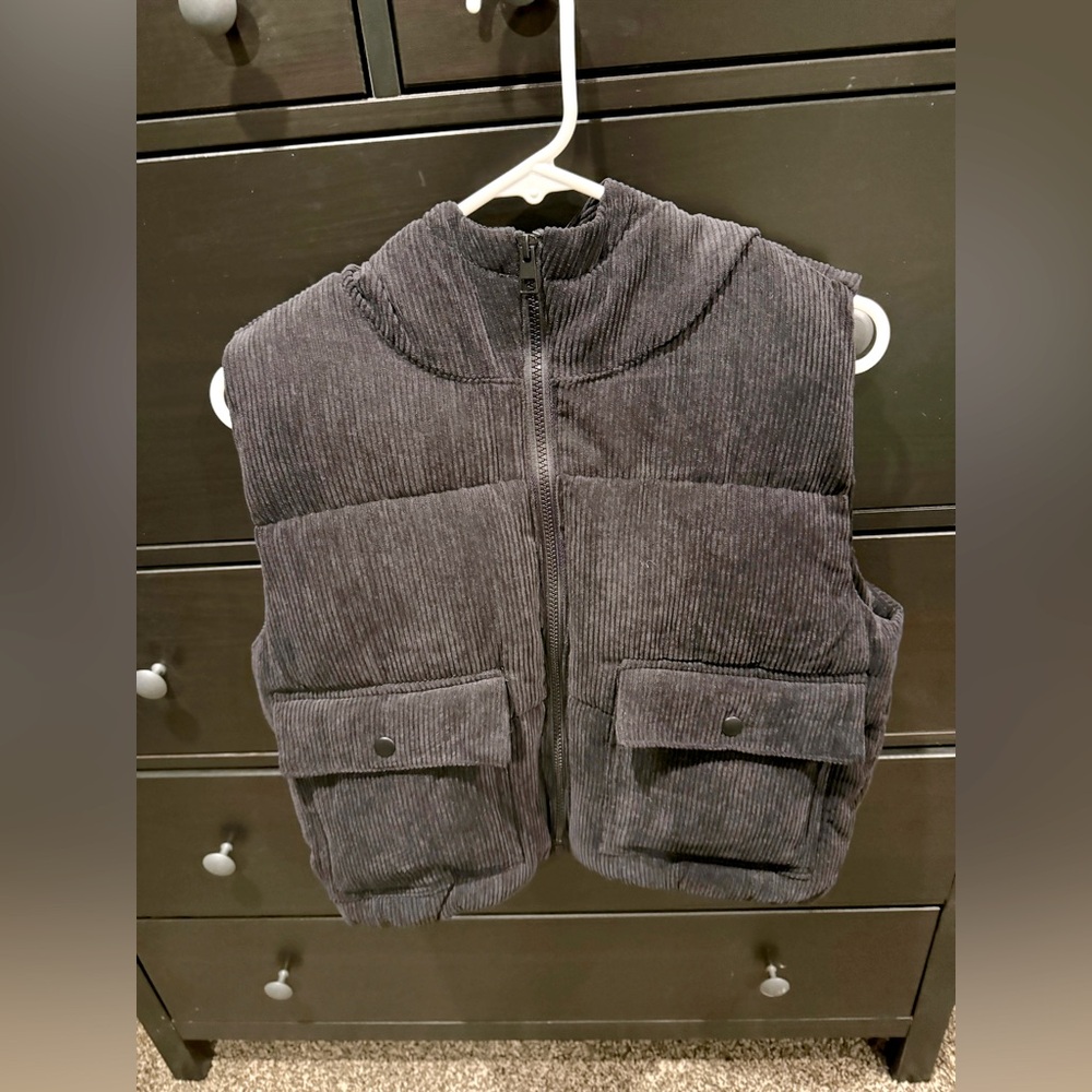 Love Tree corduroy puffy vest with hood
